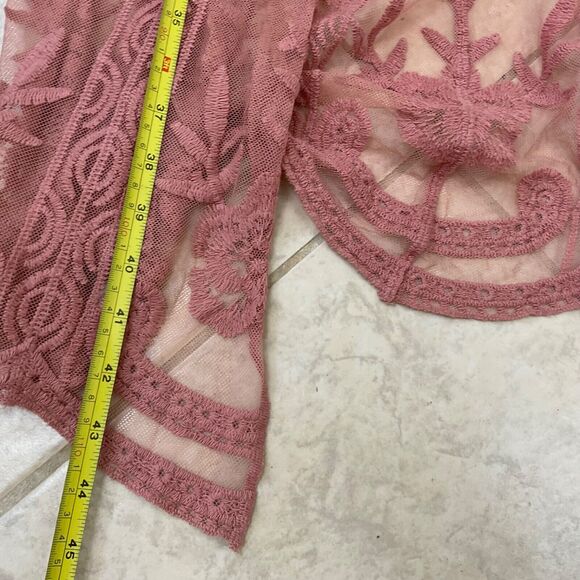 LC Lauren Conrad lace duster cardigan Womens OS Boho long line Rose color. - Picture 9 of 11